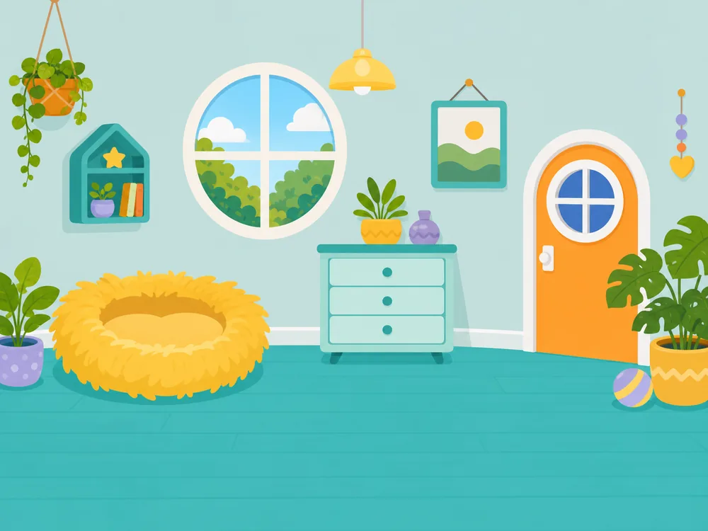 Tail Twin home screen — a cozy sunlit room where your dog lives